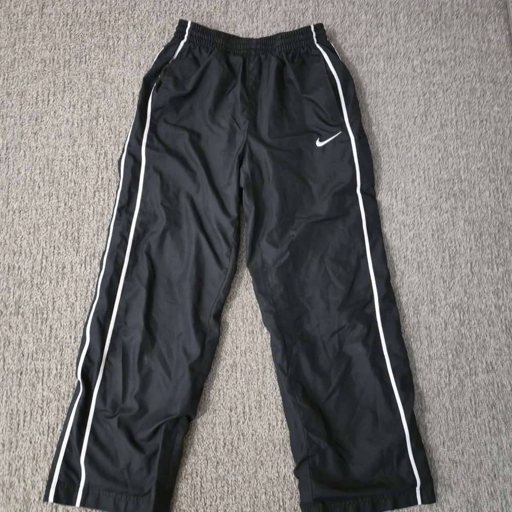 Vintage Y2K Nike Women's Track Sweat Pants Black White Size L Gym Blue Tag